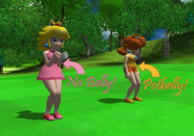 Peach has no belly!  Daisy has a potbelly!